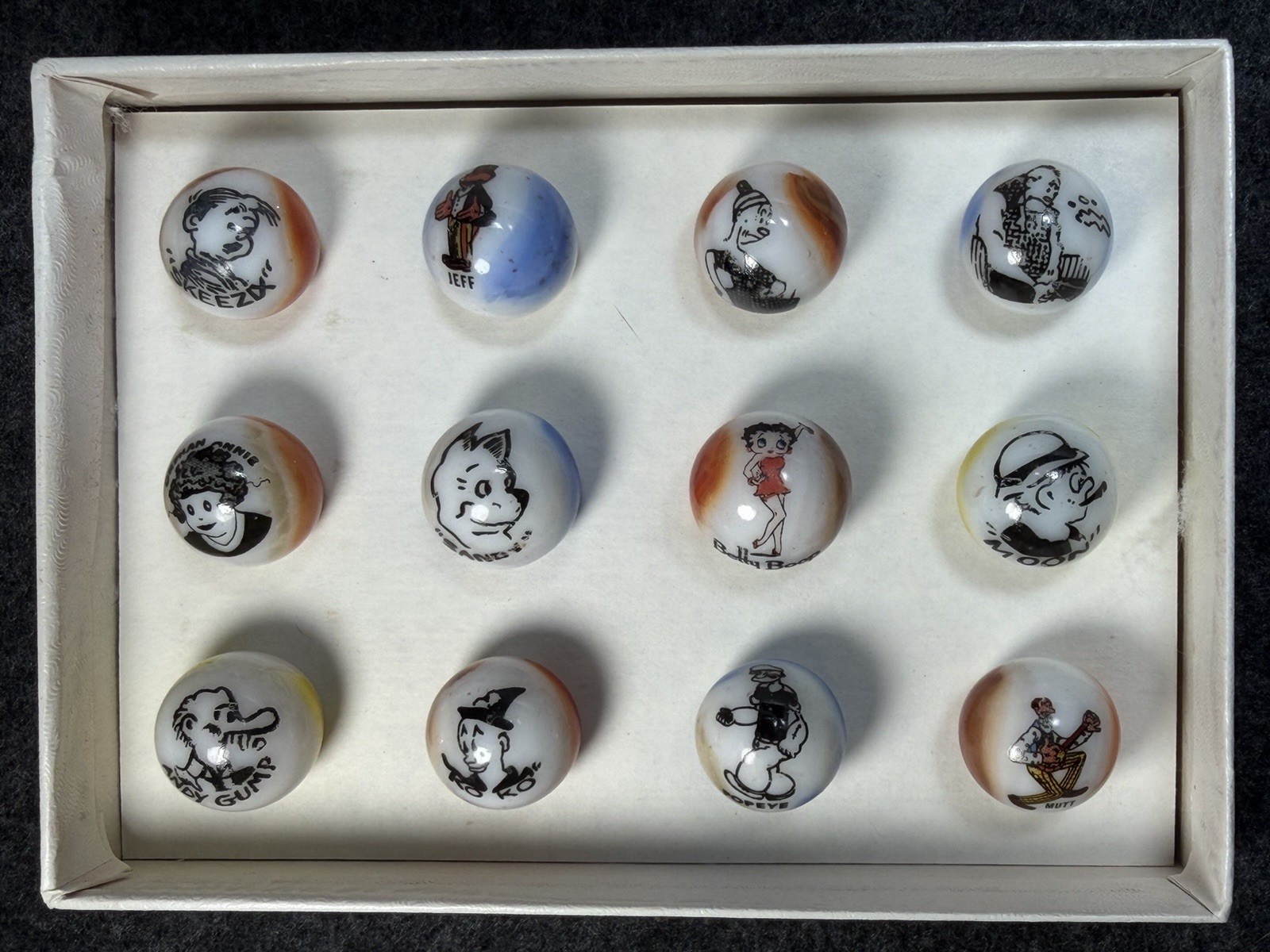 Comic Strip Marbles By Harold Bennett Multi Color Collectors Display Box Of 12.