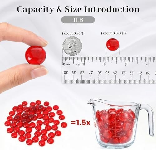 FUTUREPLUSX 1LB Red Glass Beads, Flat Glass Marbles Burgundy Pebbles Marbles for