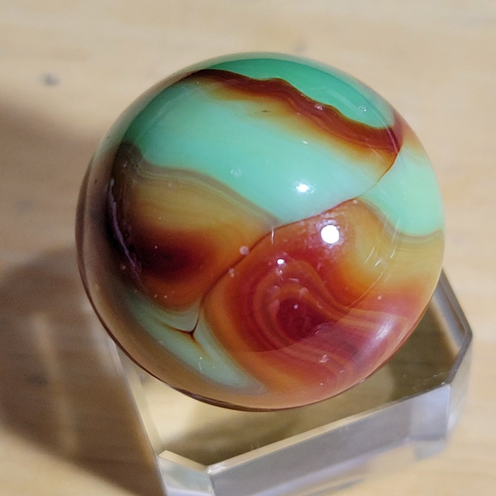 POLISHED MINT ALLEY AGATE WOODLAND CAMO 1932-1936 PENNSBORO BOULDER .939″ 2B/22