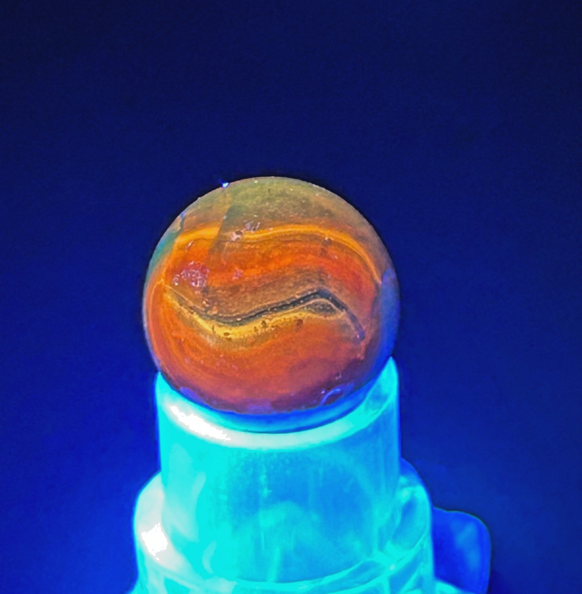 Vintage Peltier NLR Blended Rainbo Superboy Marble, Blue/Orange, .62″, NM+, #P25