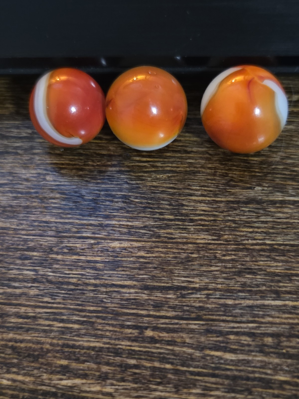 Vintage Orange White Agate Set Of 3 Swirl Marbles Near Mint Condition