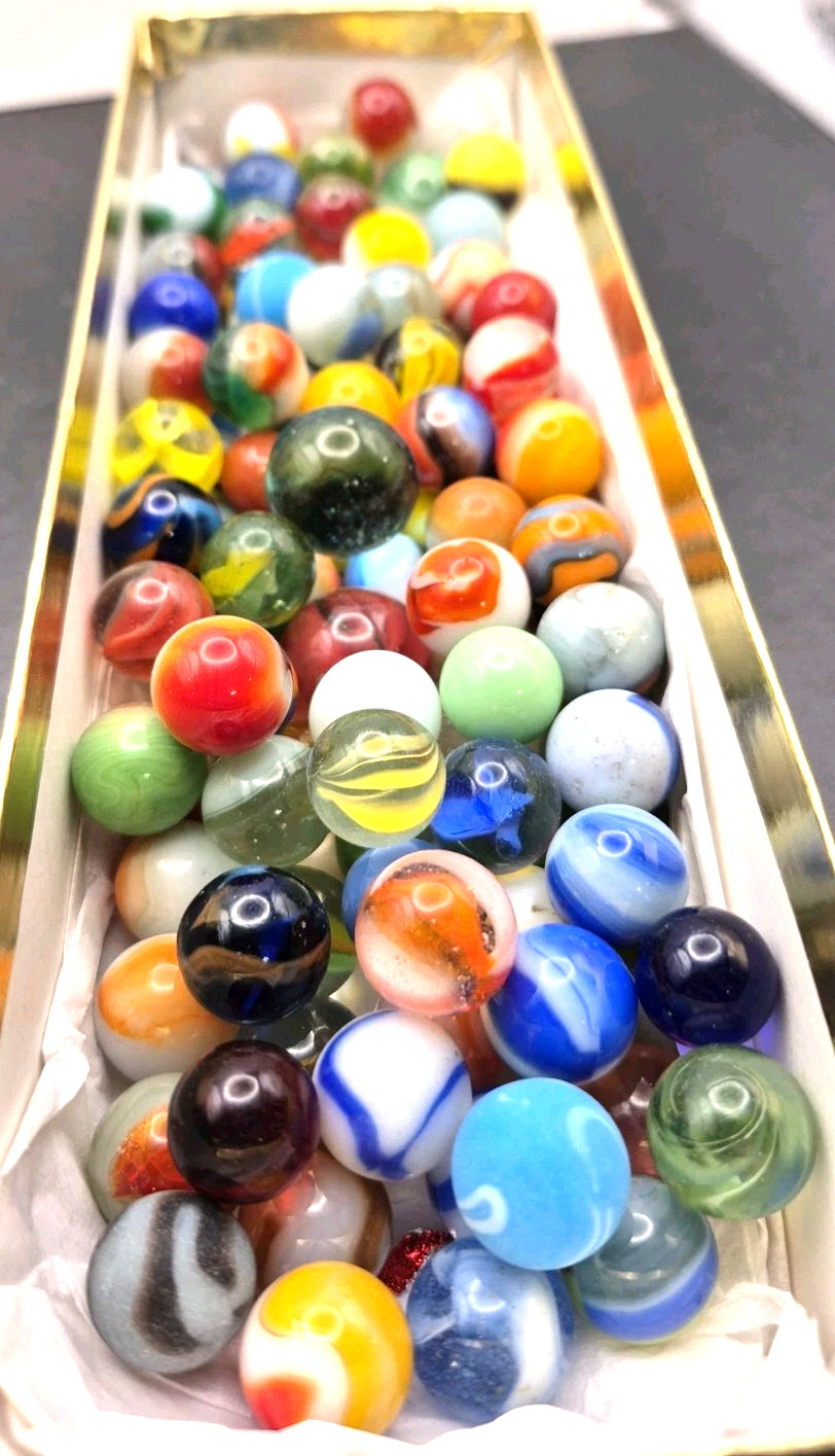 Assorted Glass Marble Lot 100 Glass Marbles In Crown Royal Cloth Bag Various #2
