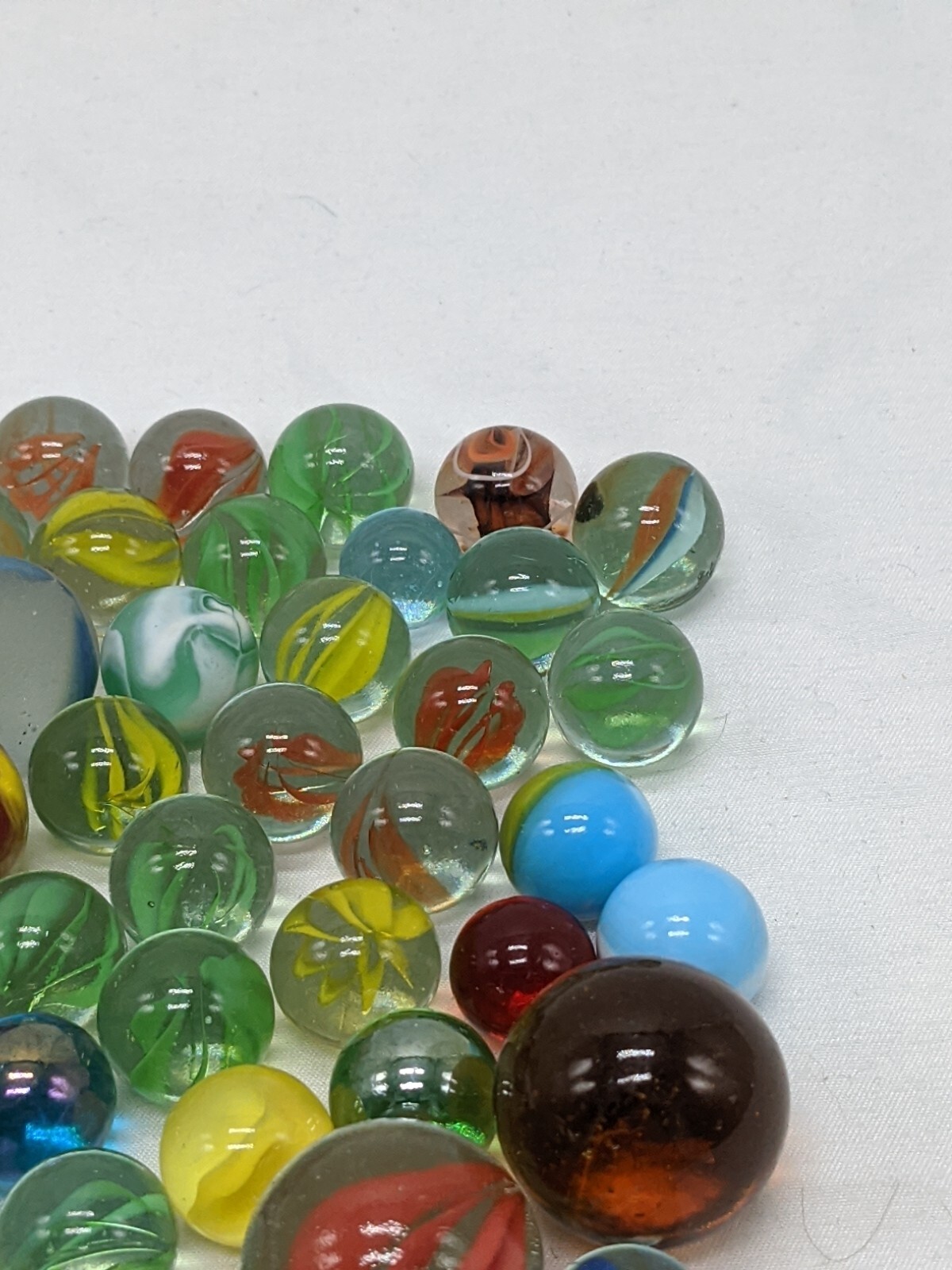 Bag Of (73) Glass Clear Swirl Colored Marbles