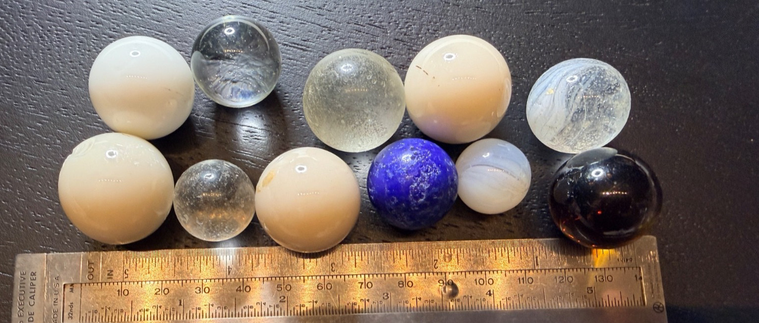 Lot of 11 Vintage German Handmade Melon Ball Marbles and Mica Marbles