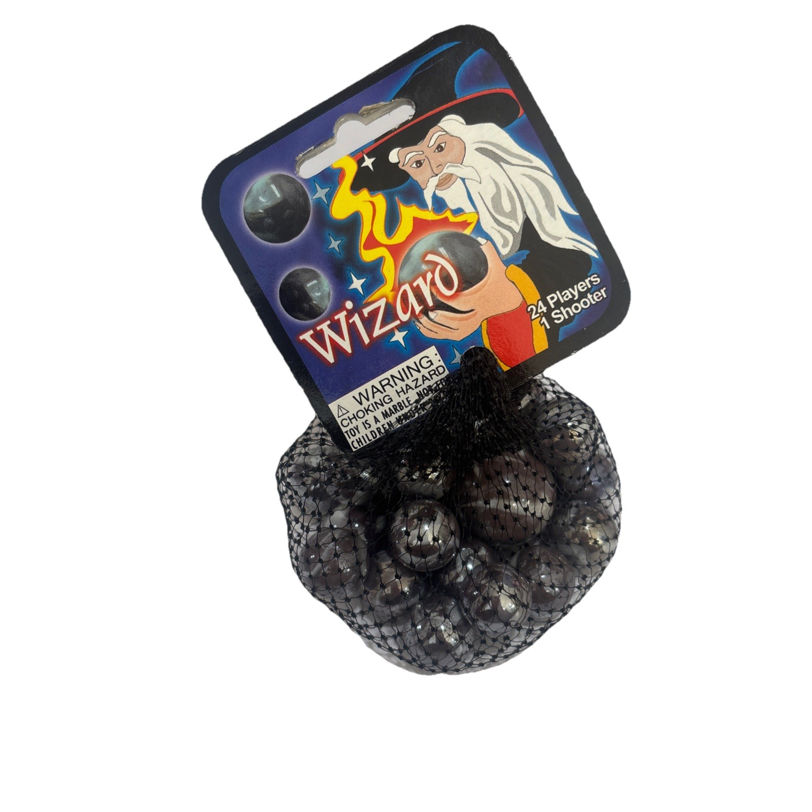 Net Bag of 25 “Wizard” Early Style Glass Mega Marbles 24 Players 1 Shooter