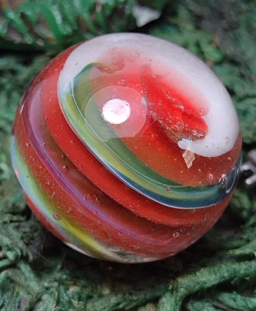 .82″ NM Red Green & Blue SPIRAL 🐚 Swirl Contemporary Studio Art Glass Marbles