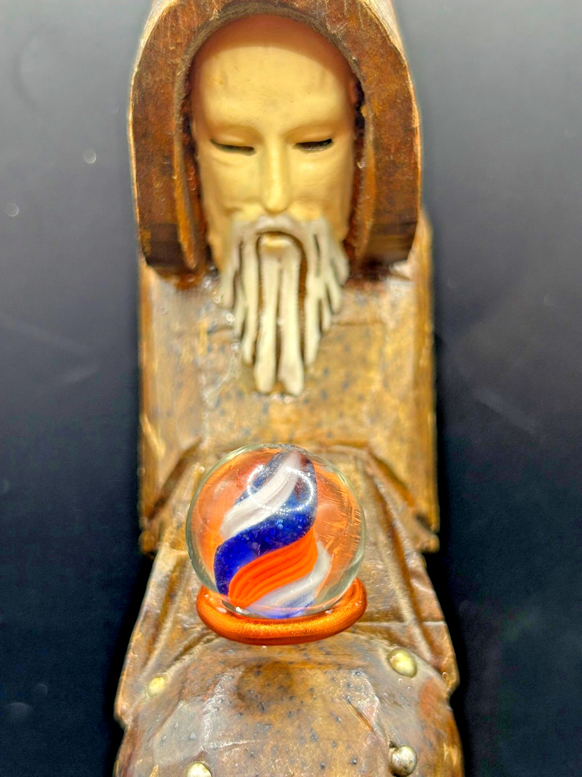 Antique German Naked Divided Core Marble Jelly Blue Orange White 3/4″ Mint E2.8
