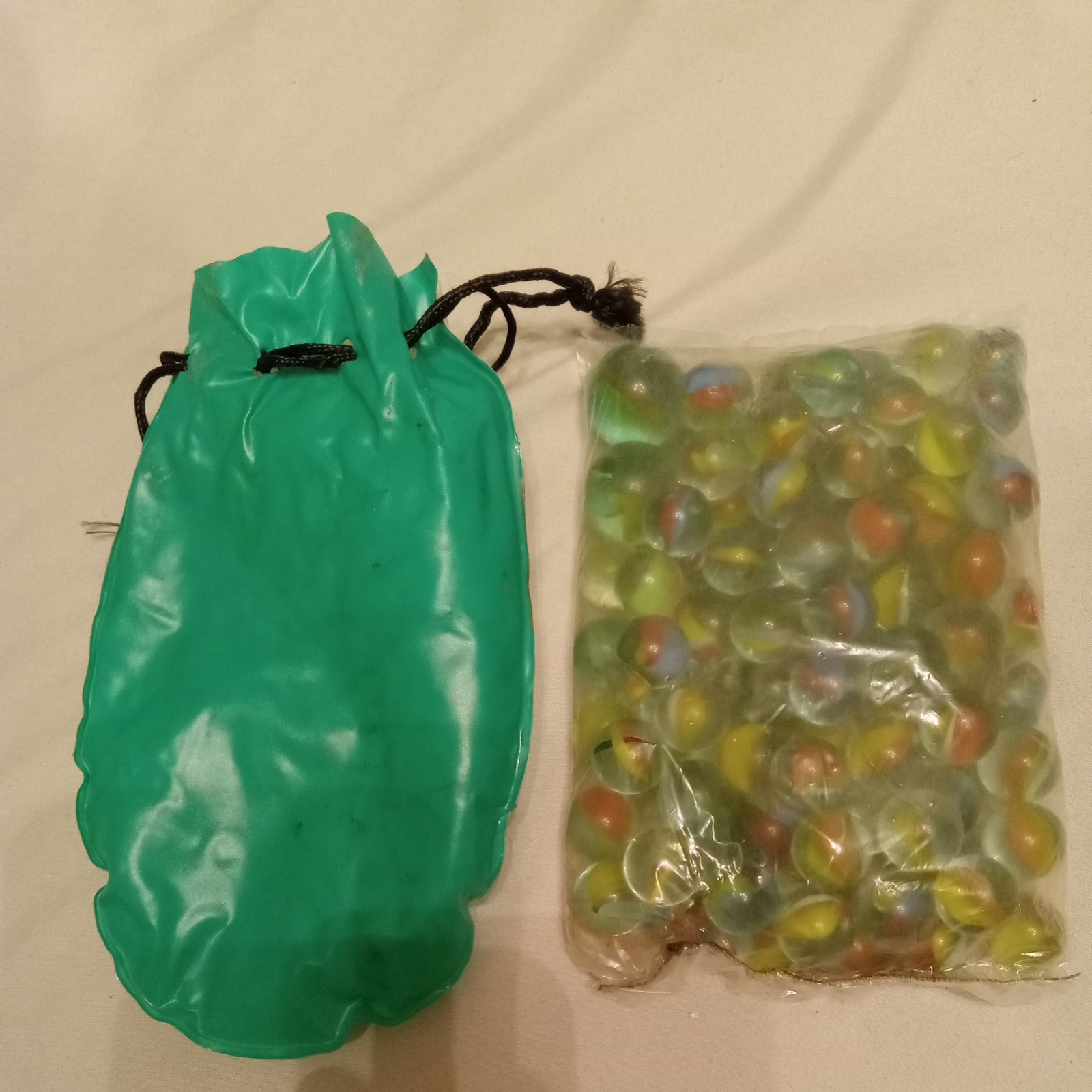 Marbles in Vintage Plastic Bag Green Unopened New 102 Tri-color Cats Eye
