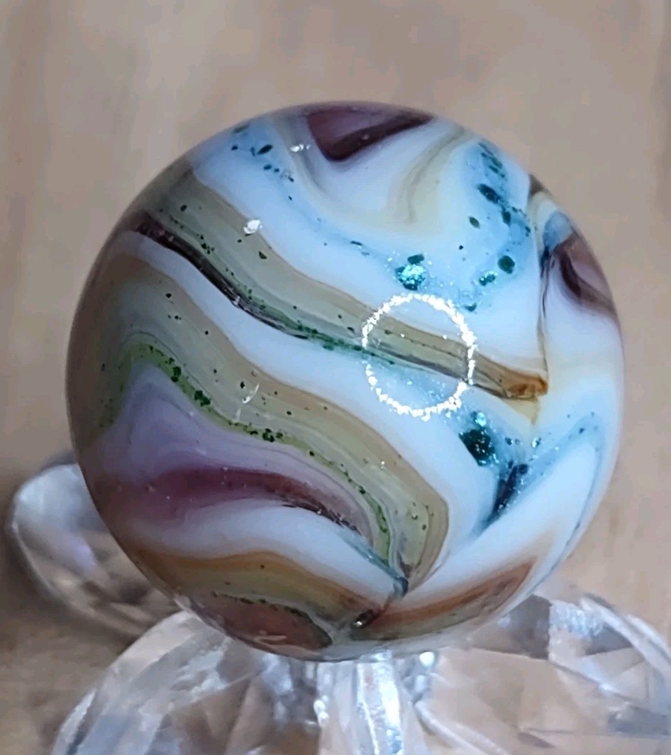 .71″ ✨ Blue & Green AV Badger 🦡 Jabo Pink Swirl NM+ Ltd. Edt. Glass Marble
