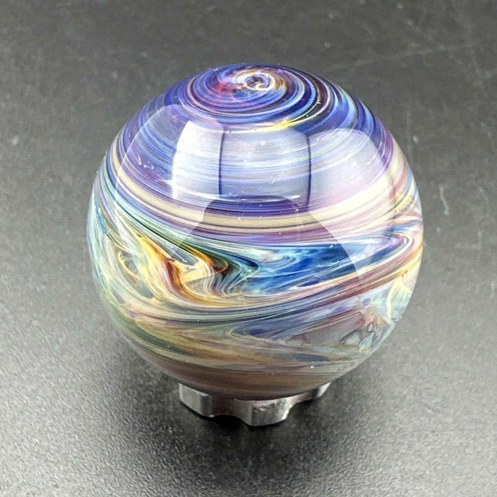 Contemporary Handmade Art Glass Marble .96″ Abstract Color Layer Swirls Boro MIB