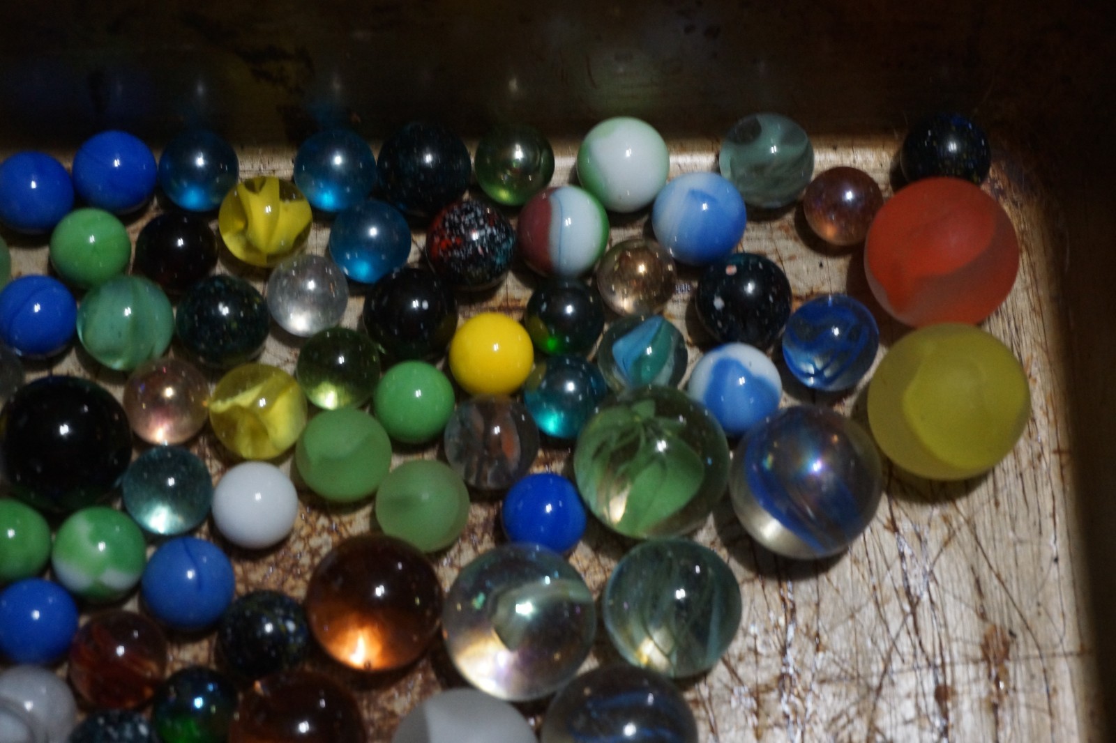 Vintage Marbles in wood box!!!