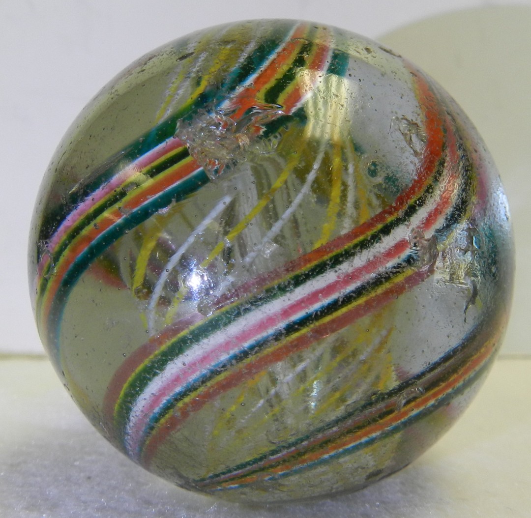 #20897m Huge 2.08 Inches Vintage German Handmade 2 Color Latticino Marble