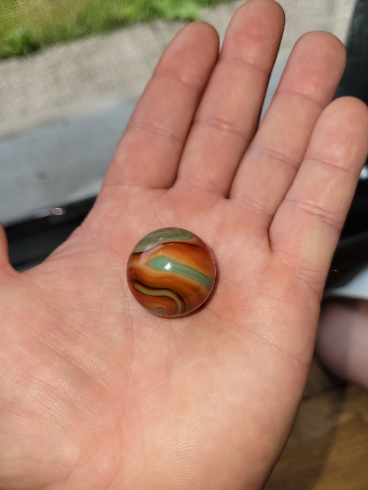 Vintage CAC Christensen Agate Flame Swirl Jumbo Shooter Marble .96″ RARE UV GLOW