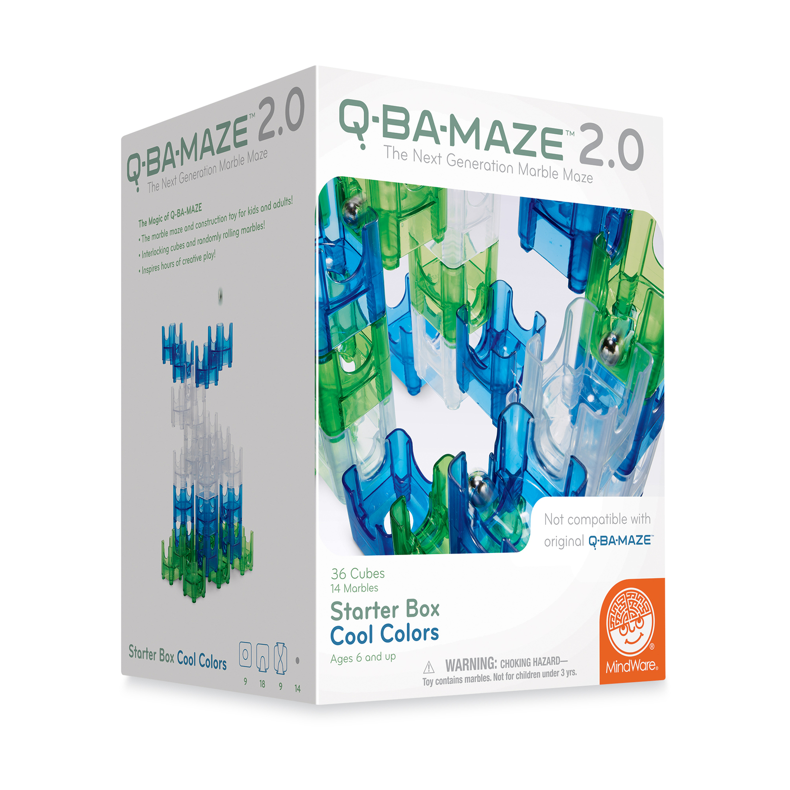 New – MindWare Q-BA-MAZE 2.0 Starter Box – Cool Colors: 50 Pcs – Ages 6+