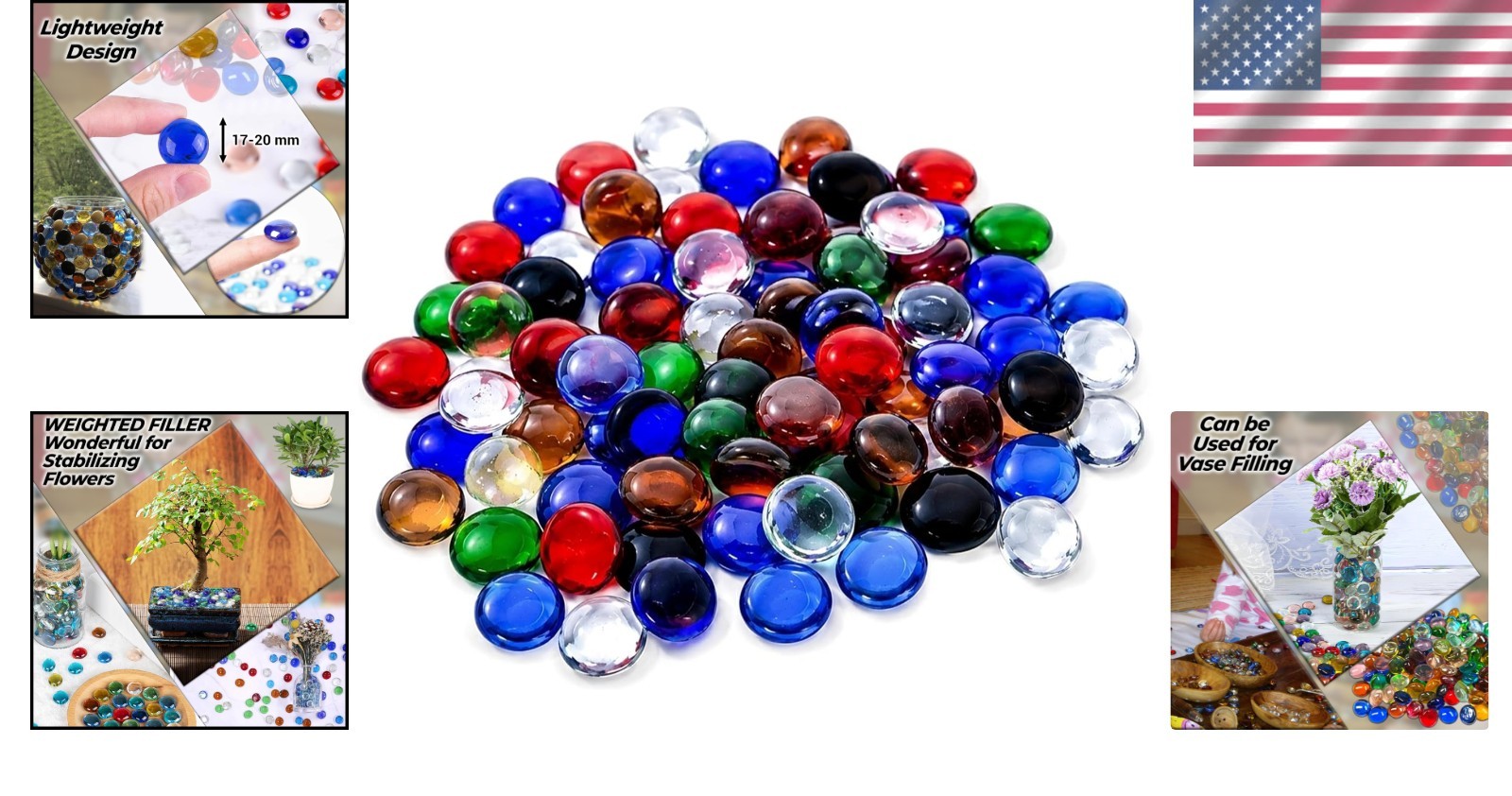 Vibrant Glass Marbles Mix – 2LB Vase Filler 200 PCS