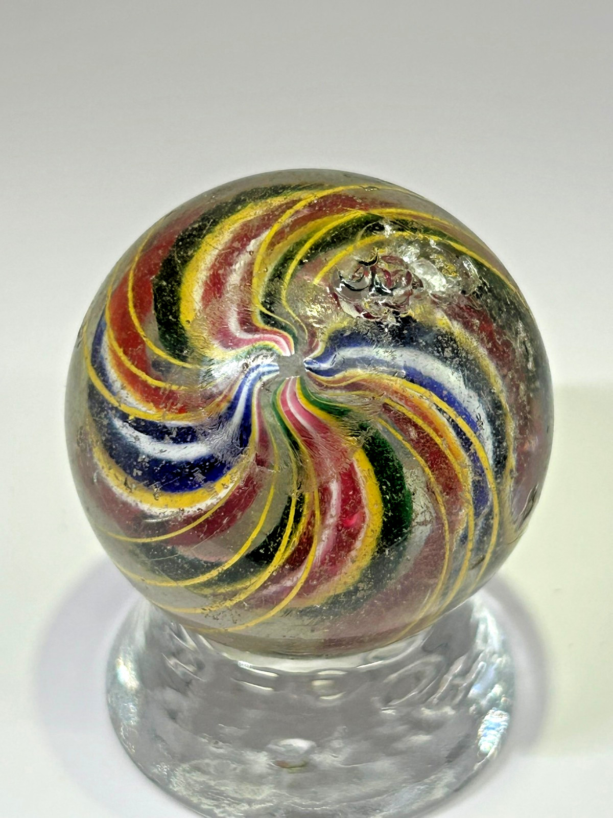 Antique German Handmade Divided Core Jelly Ribbon Marble 1-45/64″ NM+ E3.22