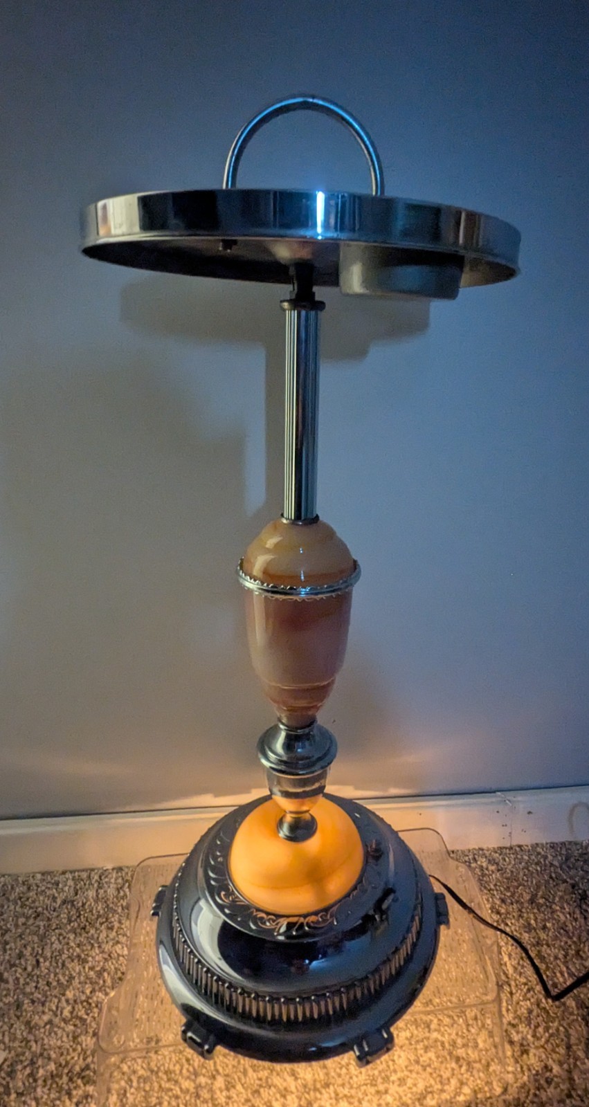 Ever Brite Akro Agate Chrome Lighted Cigarette Smoking Stand Cadmium Swirl READ