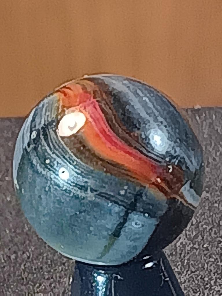 5/8″ Peltier Ferrari Red Pearl & Smokey White on Clear NM Serious Marble B257
