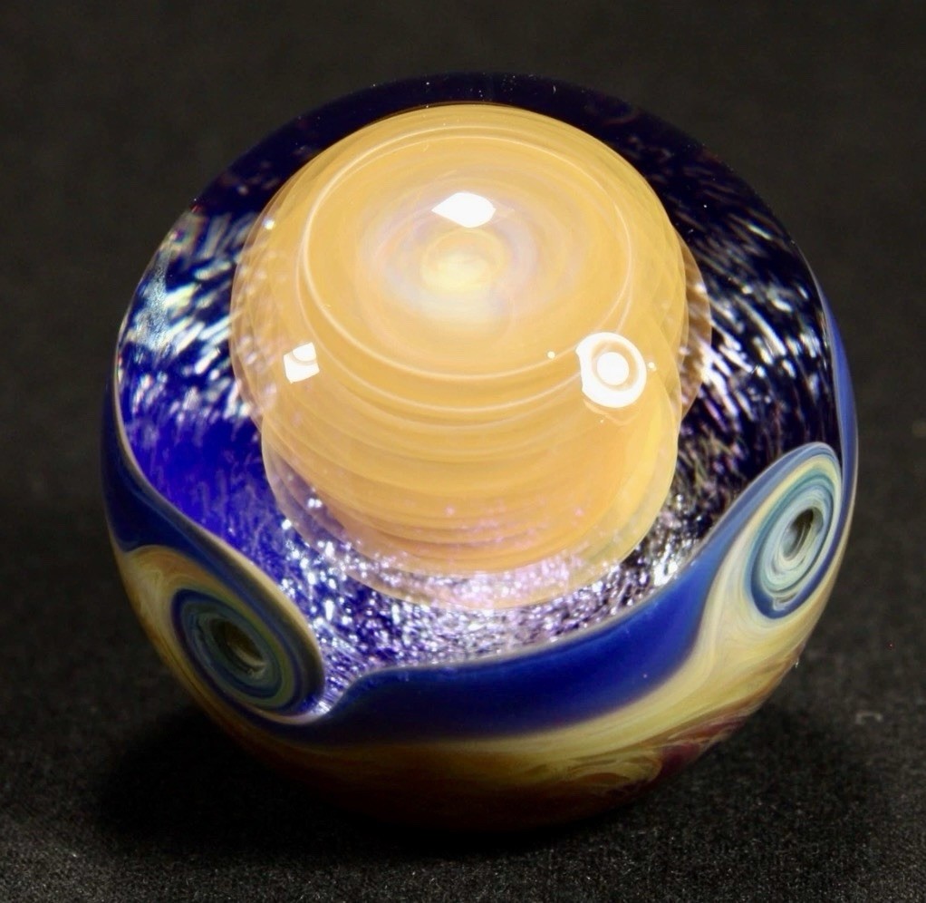 Juba Glass Handmade Marble 1.65″ Boro Lampwork Art 24K Gold and Silver Fume