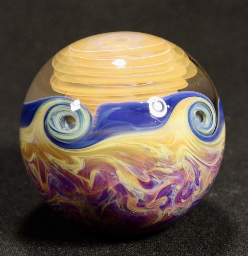 Juba Glass Handmade Marble 1.65″ Boro Lampwork Art 24K Gold and Silver Fume
