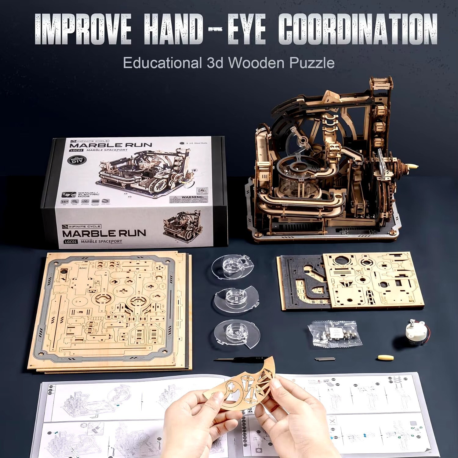 Robotime Marble Spaceport – DIY 3D Wooden Puzzle Mechanical Model Kit
