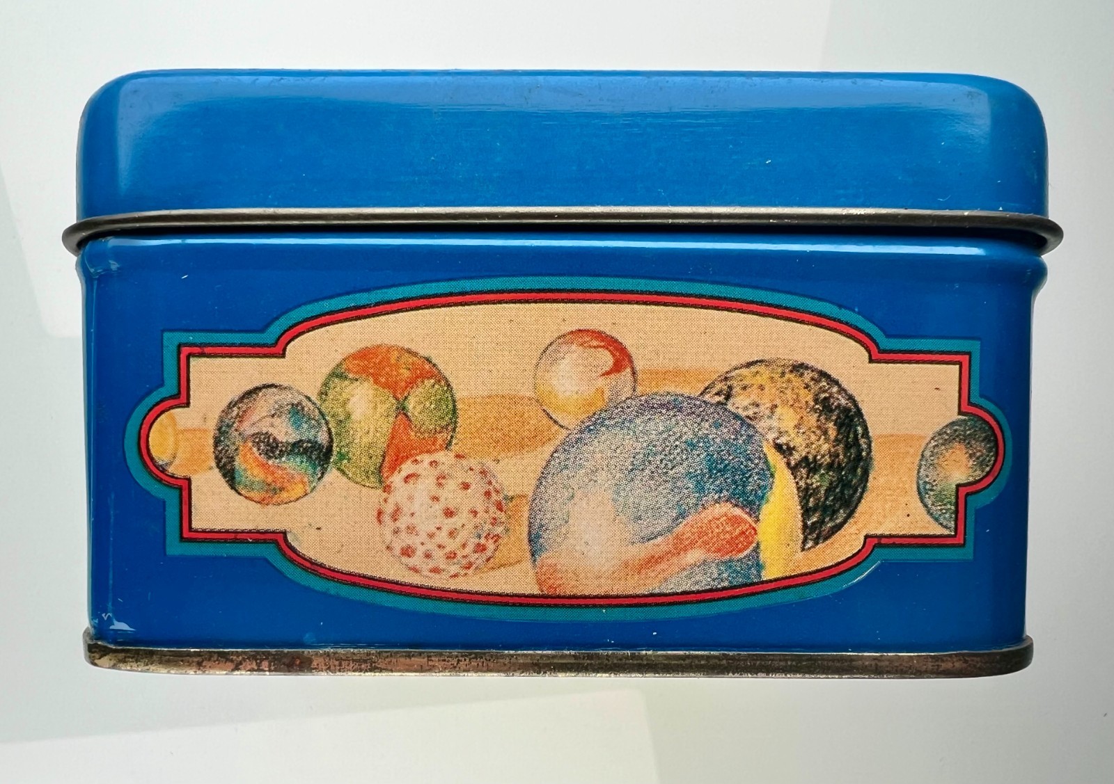 Vacor Mega Marbles Classic Collectible Tin Box Vintage Blue Empty Storage Marble