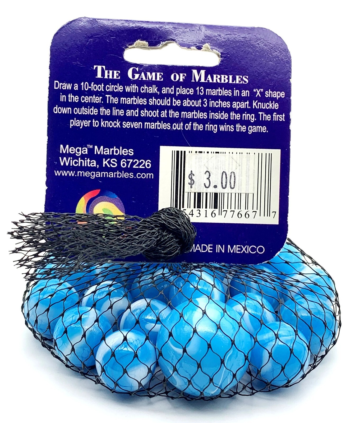 Net Bag 25 Tidal Wave Glass Mega Marbles Lt Blue w White Swirls 2004-2006 Vacor
