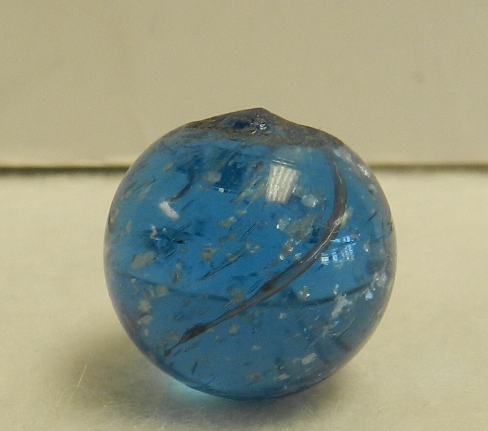#18332m Vintage German Handmade Blue Glass Mica Marble .68 Inches *Mint*