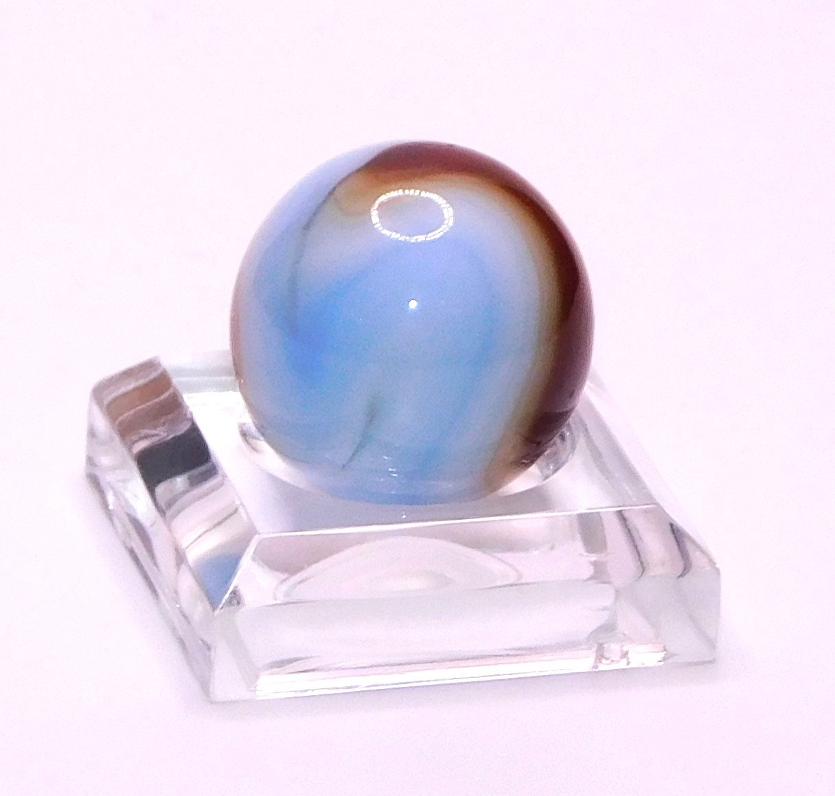 Vintage Marble UV Reactive Glass Sky Blue Brown Red Swirl Opaque 0.63″ Mint #U-1