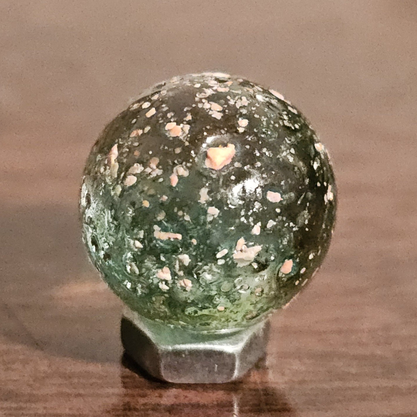 Vintage Vacor Pink Confetti Coke-Glass Green .625 Glass Marble