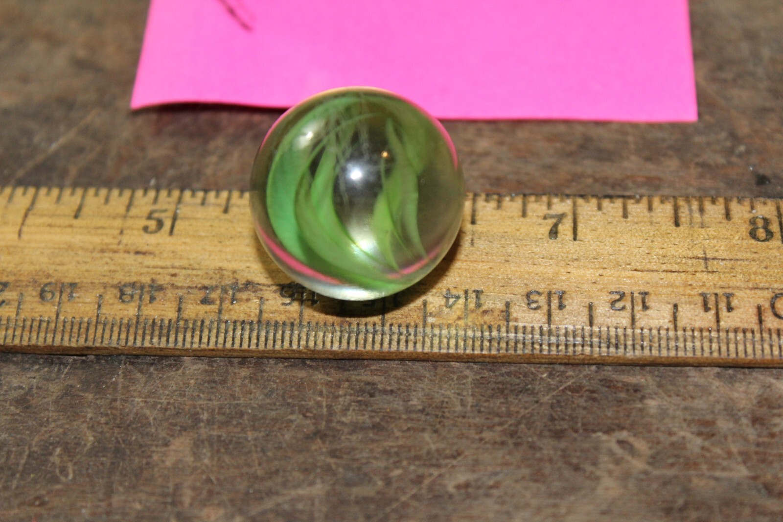 Vintage Machine Made 1″ Shooter Marble Caged Green Strands