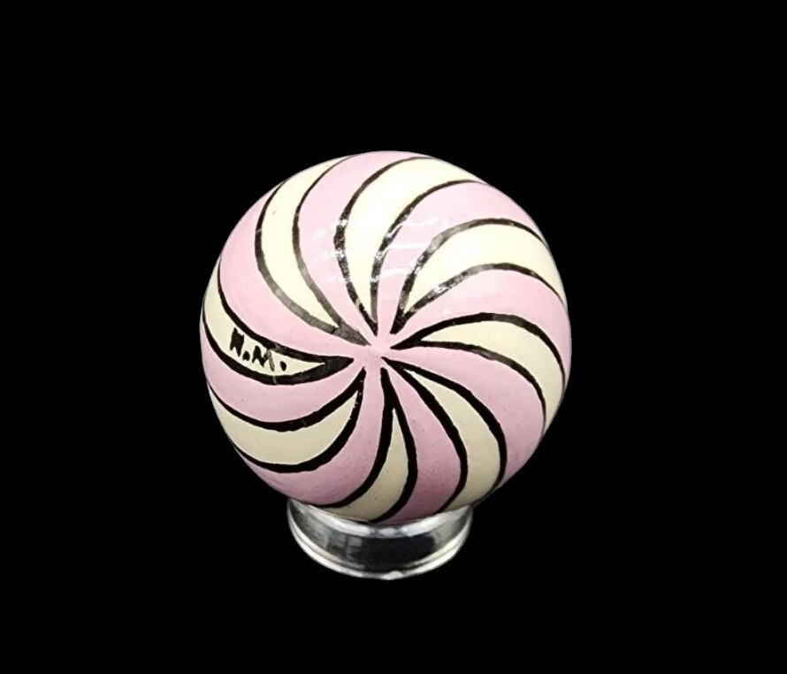 Nadine MacDonald Hand Painted Pottery Clay Marble Spiral Striped 1.12″ Swirled