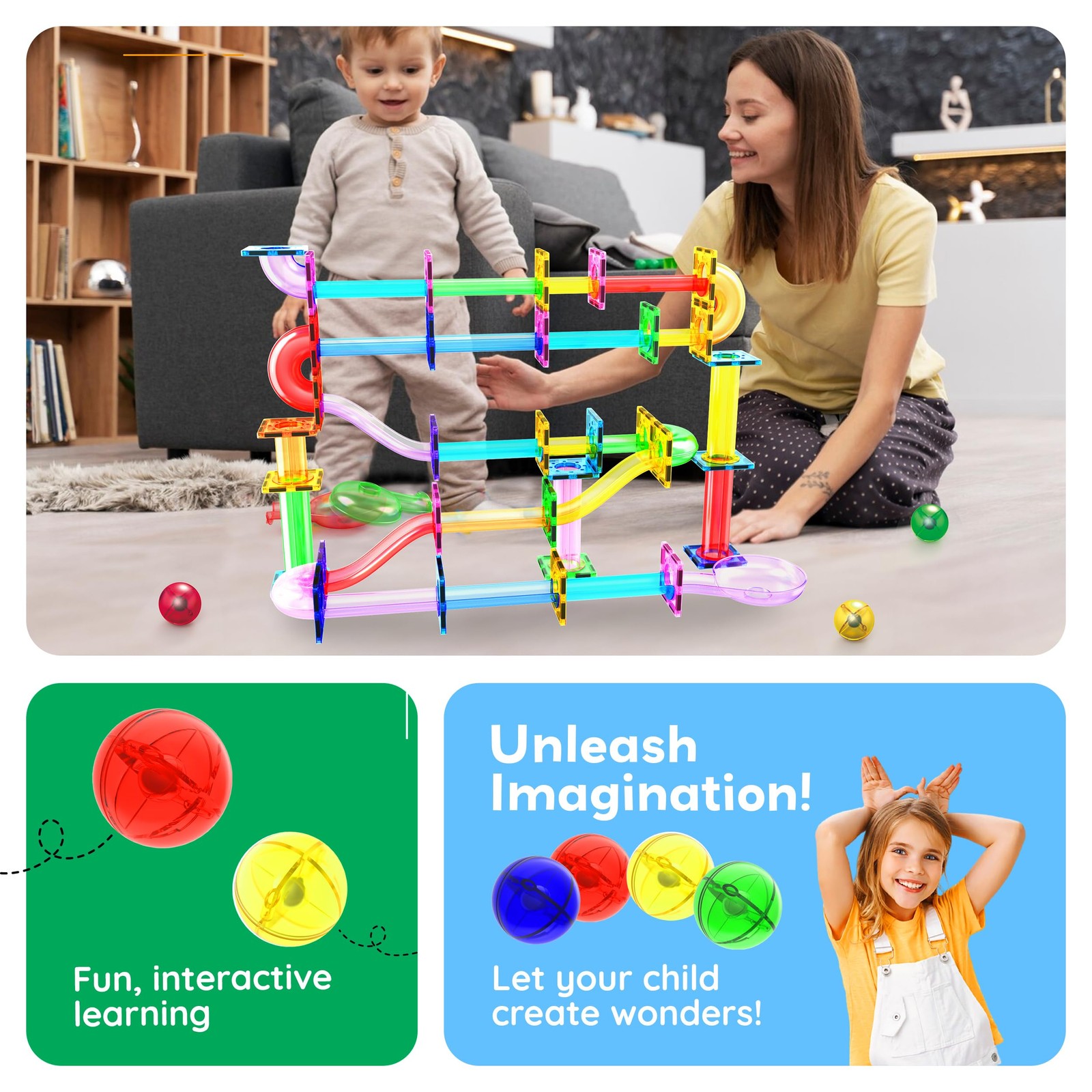 PicassoTiles 8pc Marbles for 6.5*4.5*1.25in, Marble Run