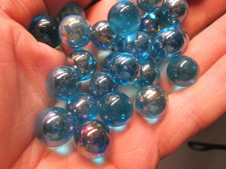 MARBLE LOT 1 LB 9/16″ AQUA BLUE LUSTER FINISH CHAMPION MARBLES