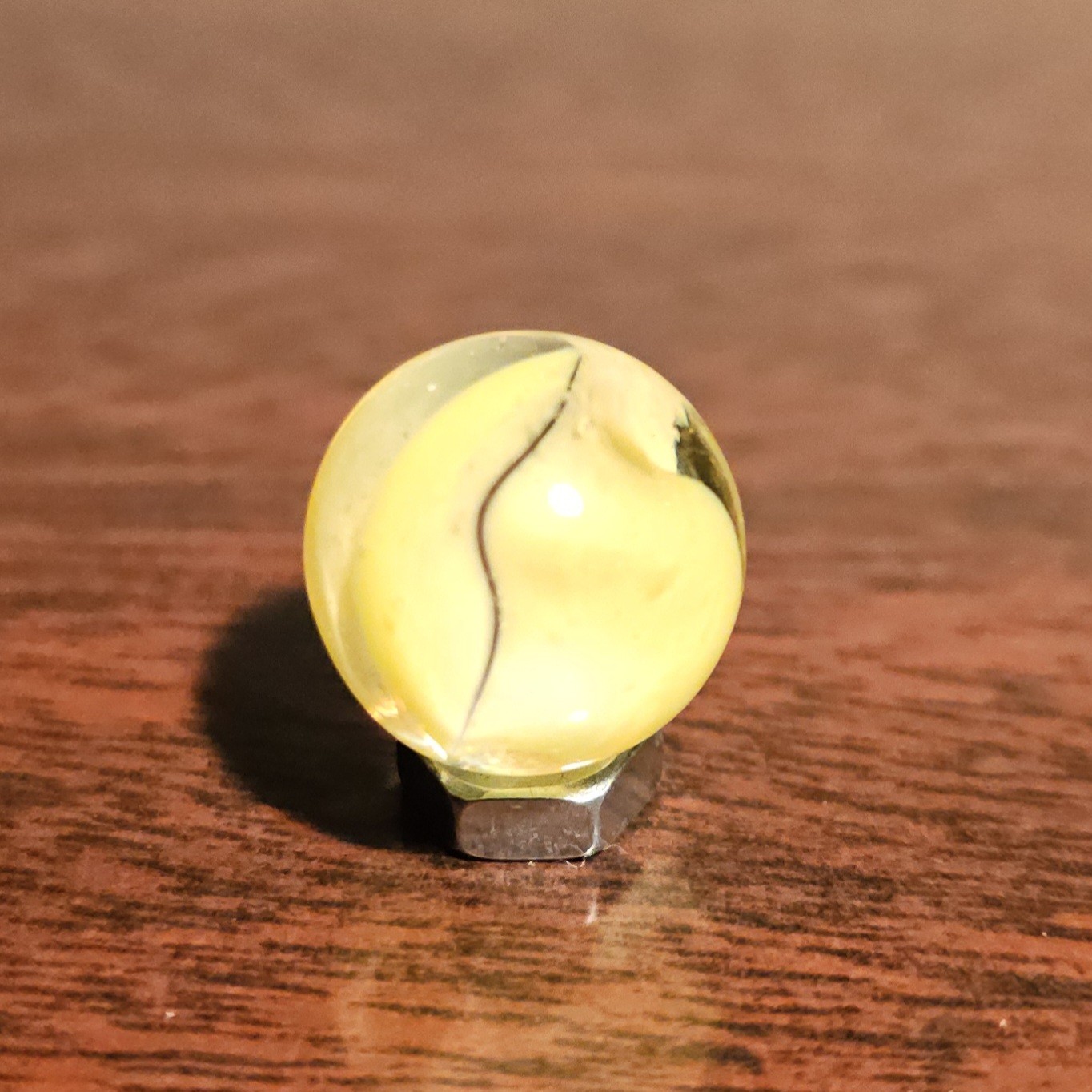 Vintage CE Bogard Cadmium Glow Yellow 4-Lobe Floppy .593″ Glass Marble
