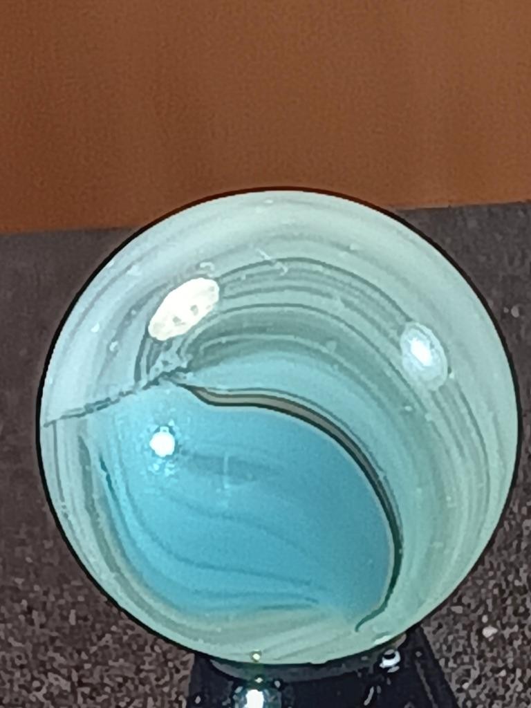 5/8″ Vitro Brilliant Turquoise Patch Wispy White on Clear NM Serious Marble B202