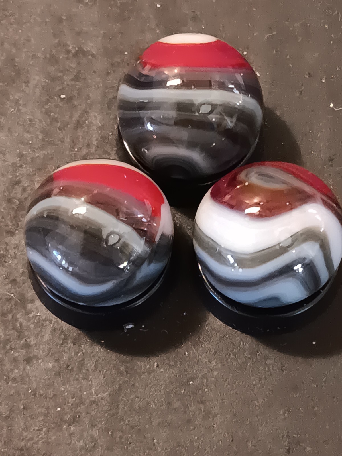 JABO Machine Made Toy Marbles .63 Inch Swirl Set of 3 Red White Black