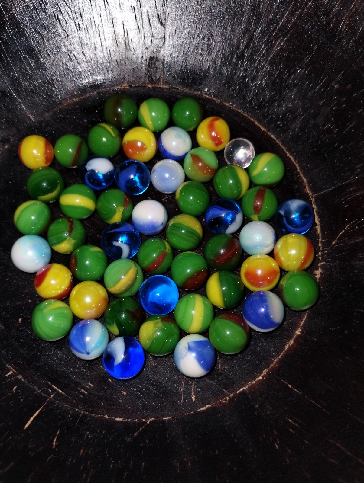 Lot of 50 Vacor / Mega Marbles 12mm Peewees : Dragon, Sun, Tiger Shark, Blue Jay