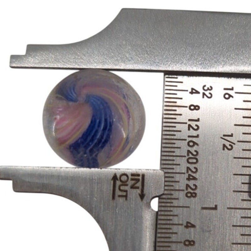 Vintage German Swirl Core 5/8″ Blue White Yellow Pink Onionskin Glass Marble #A4