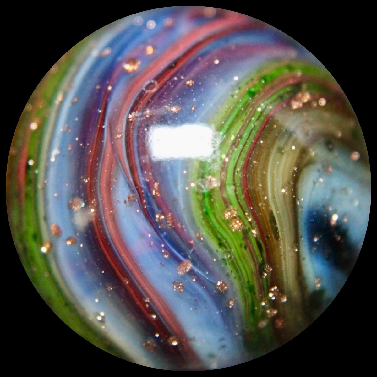 DAS West Virginia Red Buds Marble Collector Series: Oxblood/Green w/Lutz & Mica