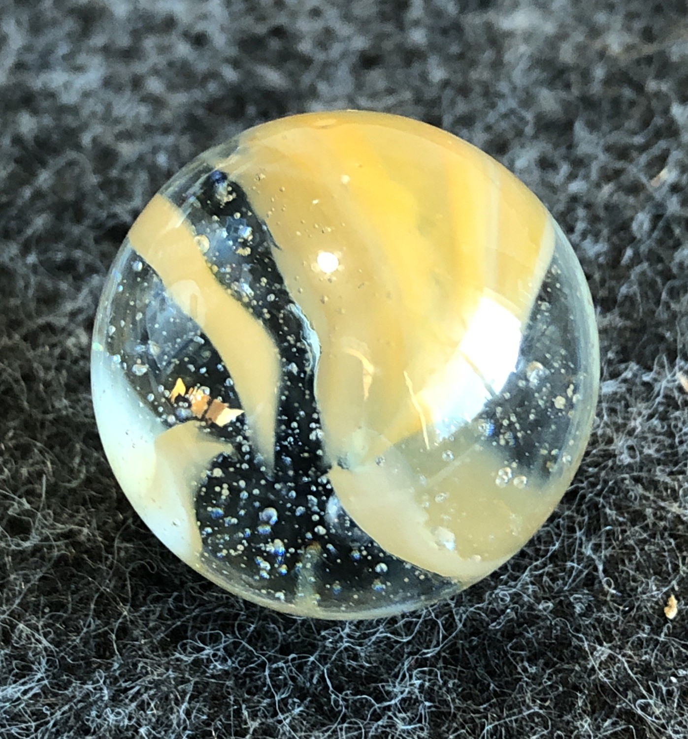 7/8″ VITRO AGATE 2 COLOR HYBRID 7 FINGER CAGED CATS EYE SHOOTER MARBLE NM+ .86”