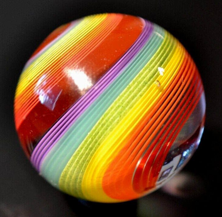 JOHN GIBBONS GLASS MARBLE/1.828″-SIMPLY A RAINBOW SET-BRICK,ORANGE,GREEN LUTZ,YL