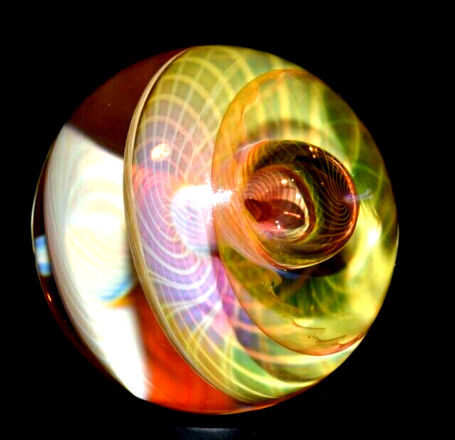 COHESION GLASS MARBLE/1.340″-3 SPINNING BOWLS-YELLOW, PEACH,PINK,TANGERINE,GOLD