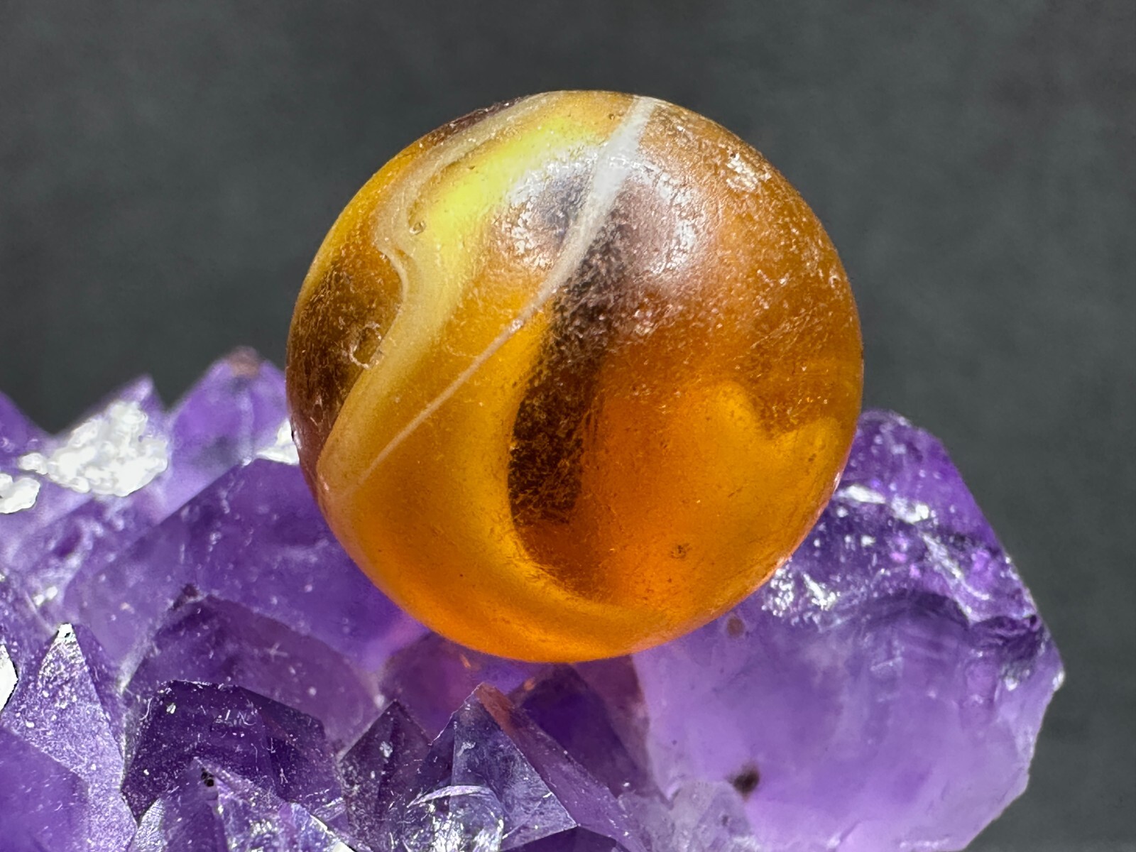 Vintage M.F. Christensen Slag Hand-Gathered ‘9 Tail’ Marble – AMBER – .76″