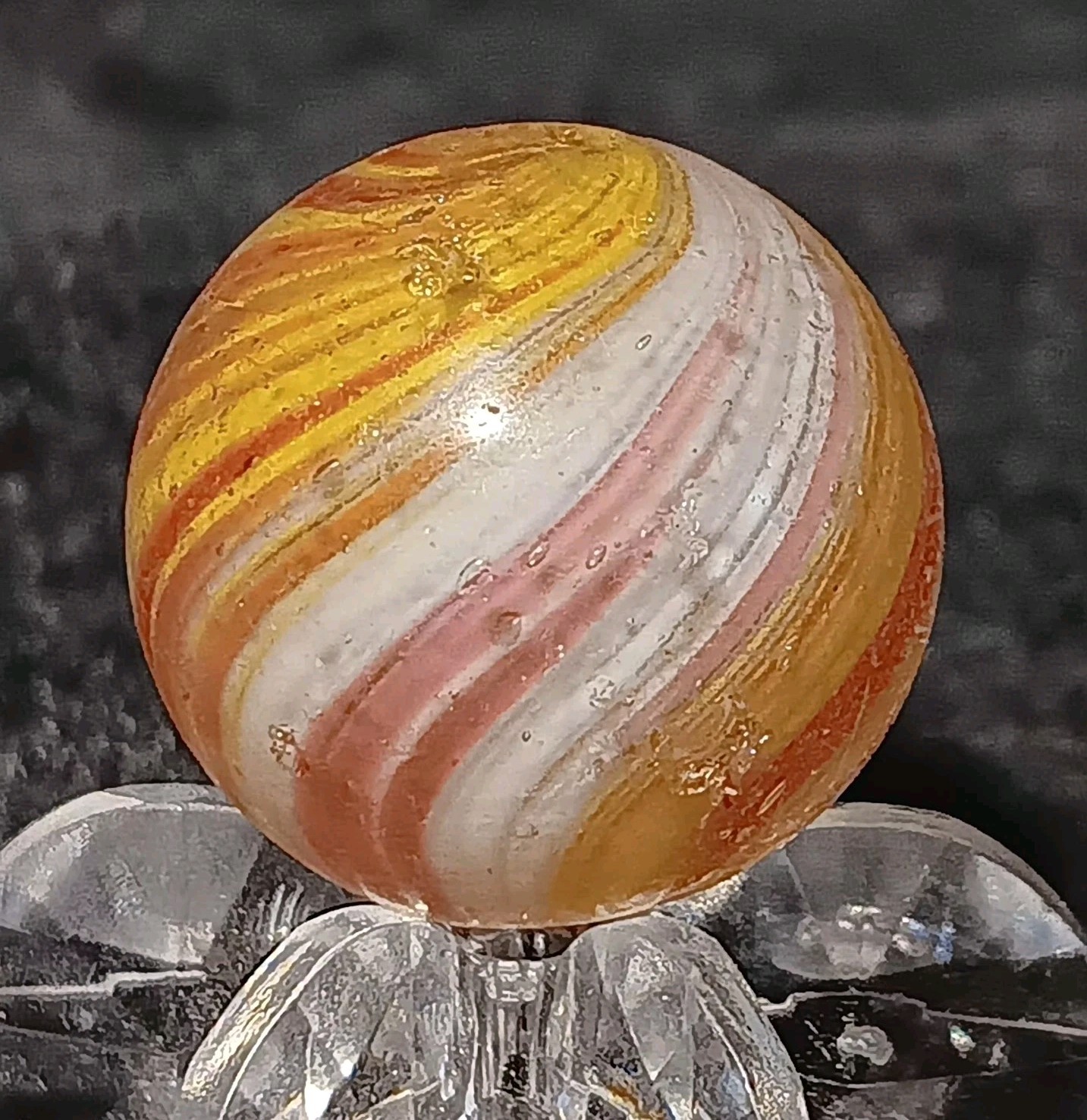 Antique German Handmade Onionskin Marble. .66″ Near Mint+. End Of Day Onionskin