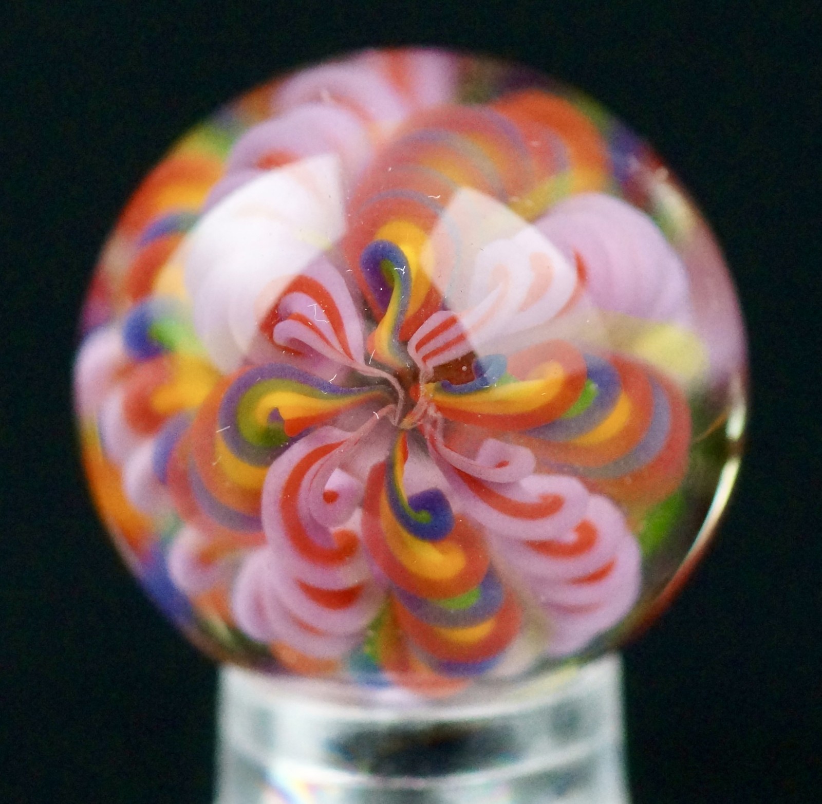 Bryan Trillas Glass Marble/Filigree Cane/ UV Reactive/ Pink Rainbow / 0.8-0.9 in