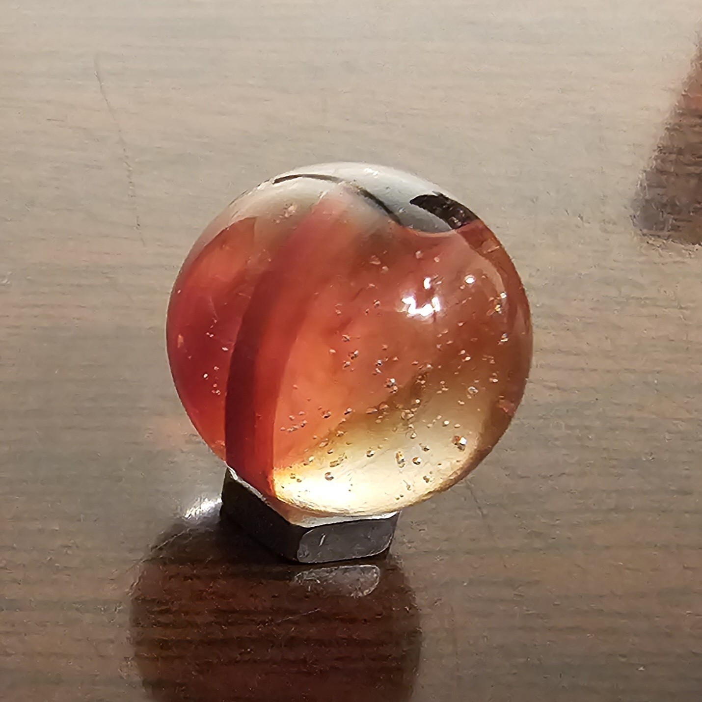 Vintage C. E. Bogard Rose Hybrid .625 Cats Eye in Clear Uranium Glass Marble