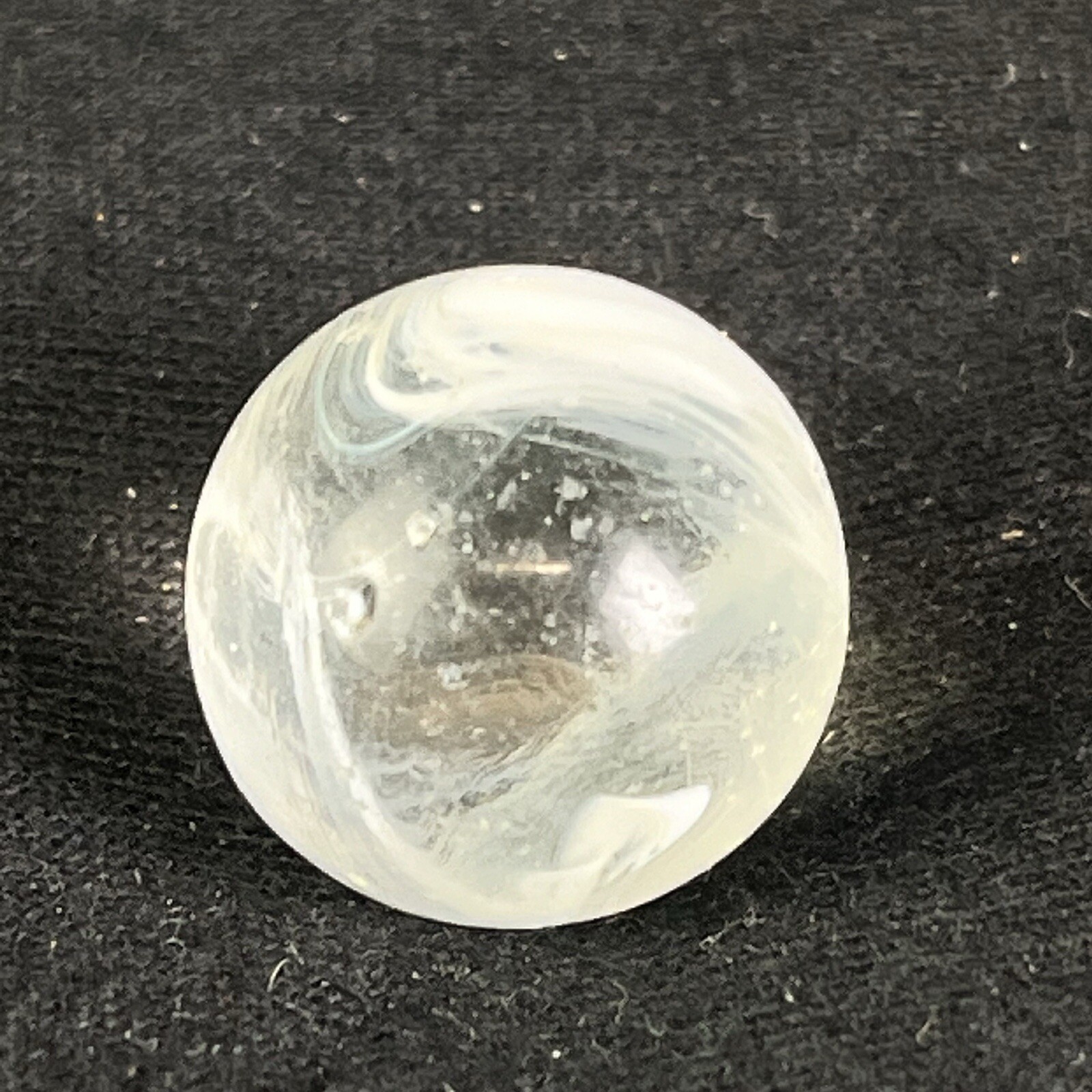 Vintage Akro Agate Peltier Art Swirl Glass Marble .64” White Clear