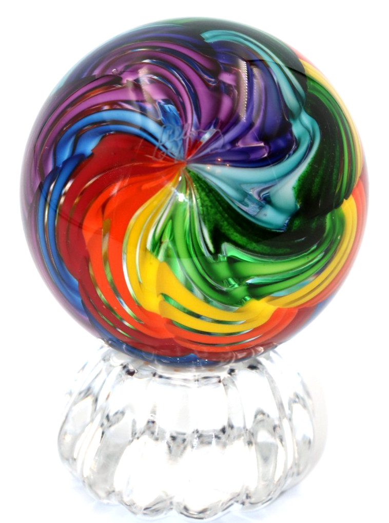 AWESOME 10 Color James ALLOWAY Art Glass Paperweight Orb Marble with stand 2.5″