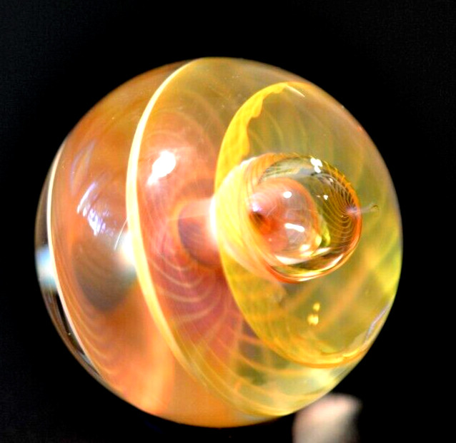 COHESION GLASS MARBLE/1.340″-3 SPINNING BOWLS-YELLOW, PEACH,PINK,TANGERINE,GOLD